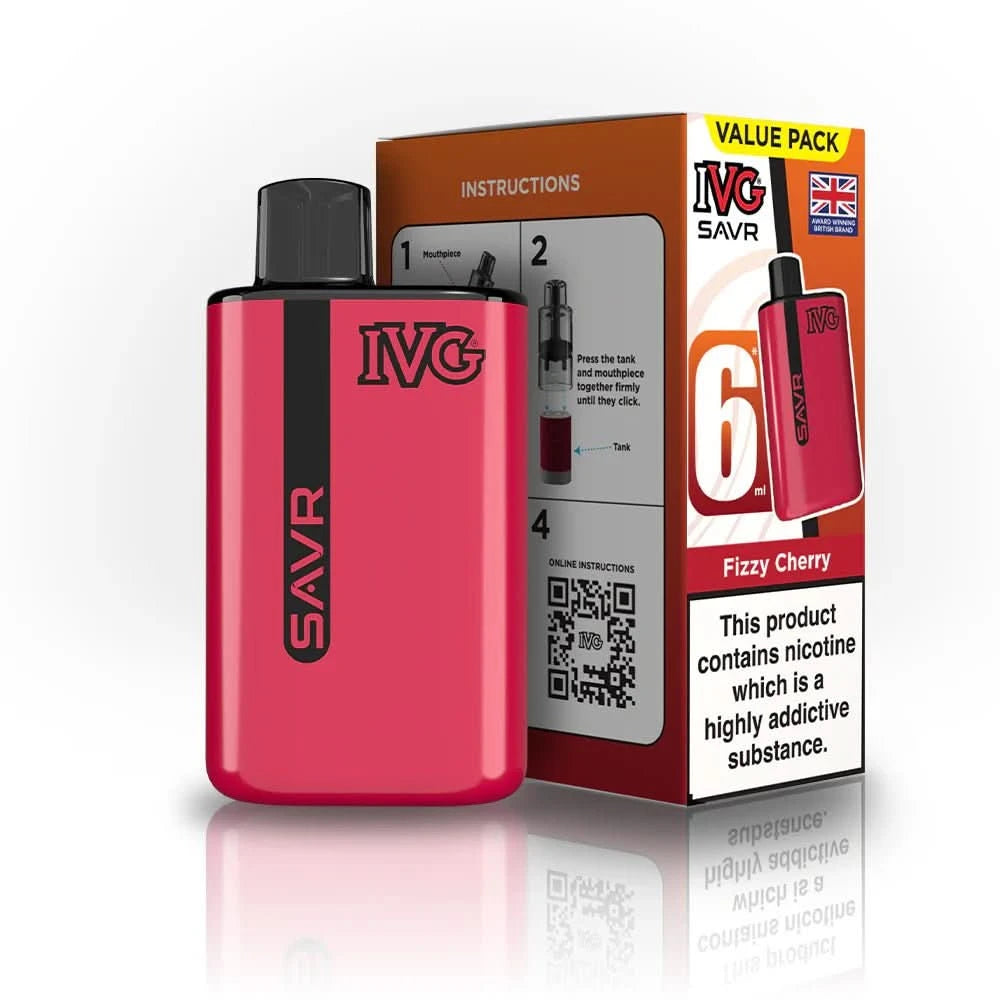 IVG SAVR 3000 Disposable Starter Vape Device - Pack of 5 - Eliquid Base - Fizzy Cherry